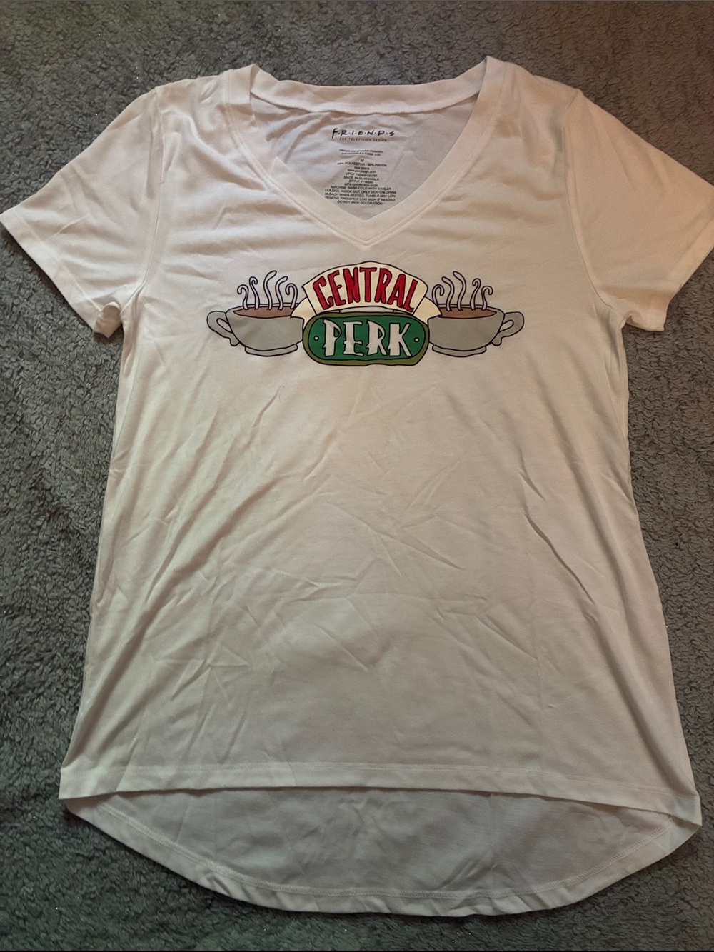 FRIENDS White V-Neck Central Perk Logo Tee